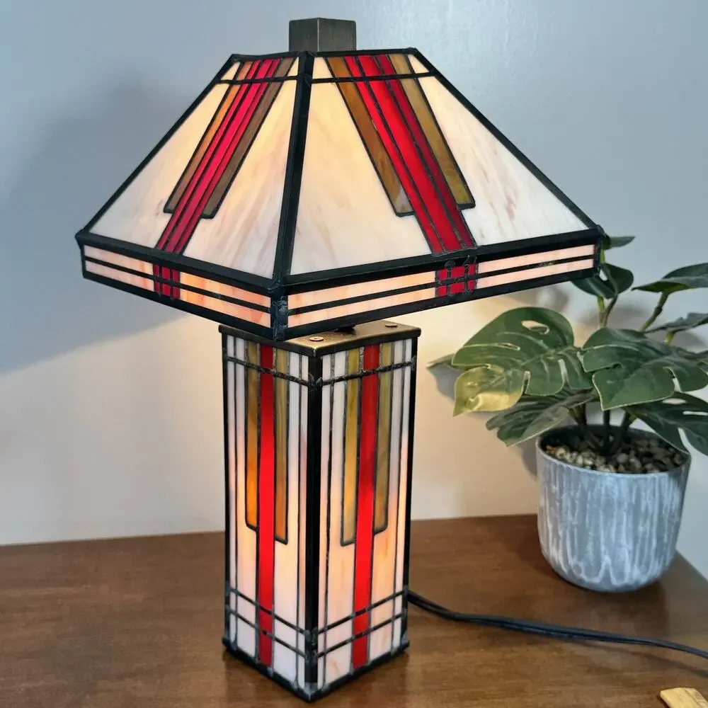 Mission Style Stained Glass Table Lamp Prairie Arts & Crafts Frank Lloyd Wright
